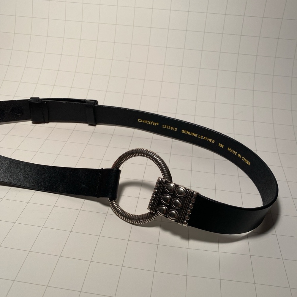 Black Leather Belt with Silver Buckle
